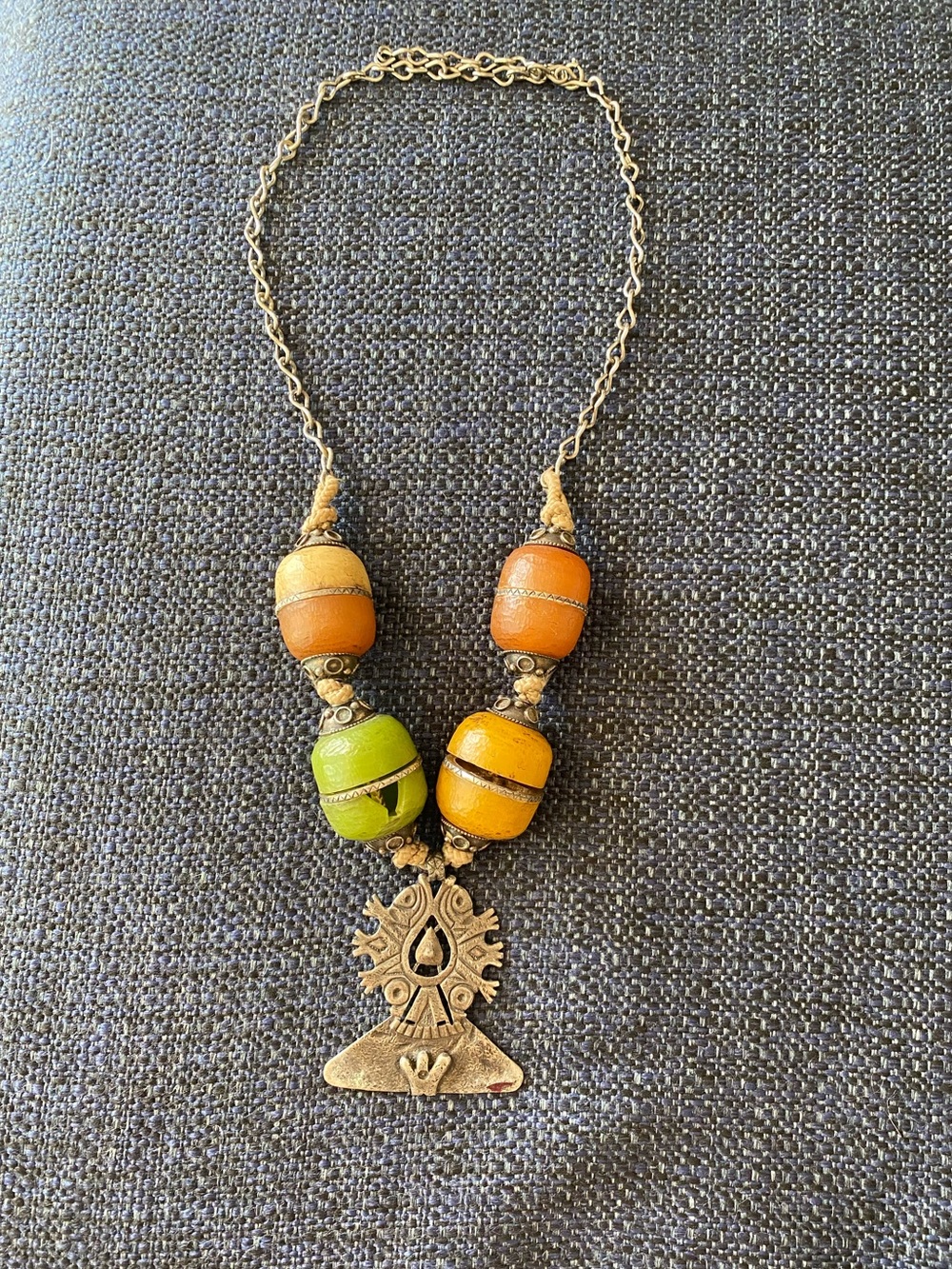 Handcrafted Silver-Tone Tribal Pendant Necklace in Silver